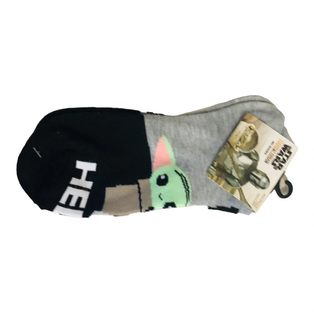 2pairs Disney’s Star Wars The Mandalorian baby yoda grey & black no show sockd‎